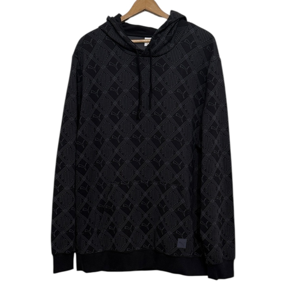 Puma Hoodie Mens XXL Black All Over Print Pullover NEW